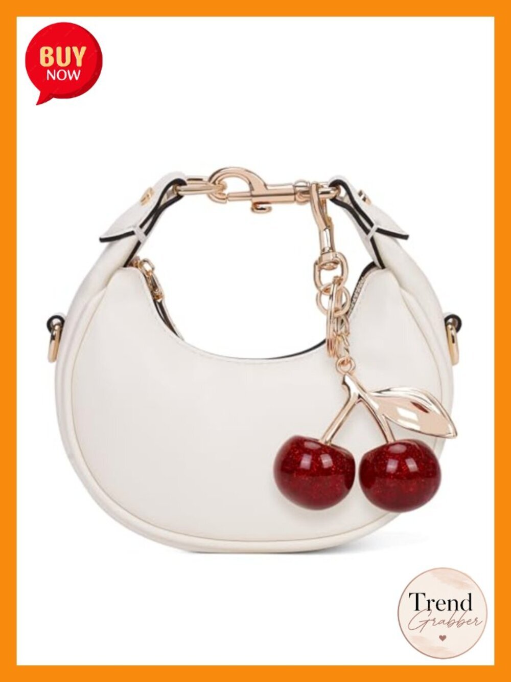 Mini Top Handle Crossbody Bag PU Leather Crescent Purse with Cherry